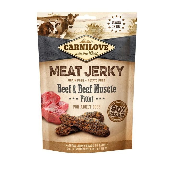 Krmivo Carnilove Meat Jerky Beef & Beef muscle fillet Dospelý Páv Teľacie mäso 100 g
