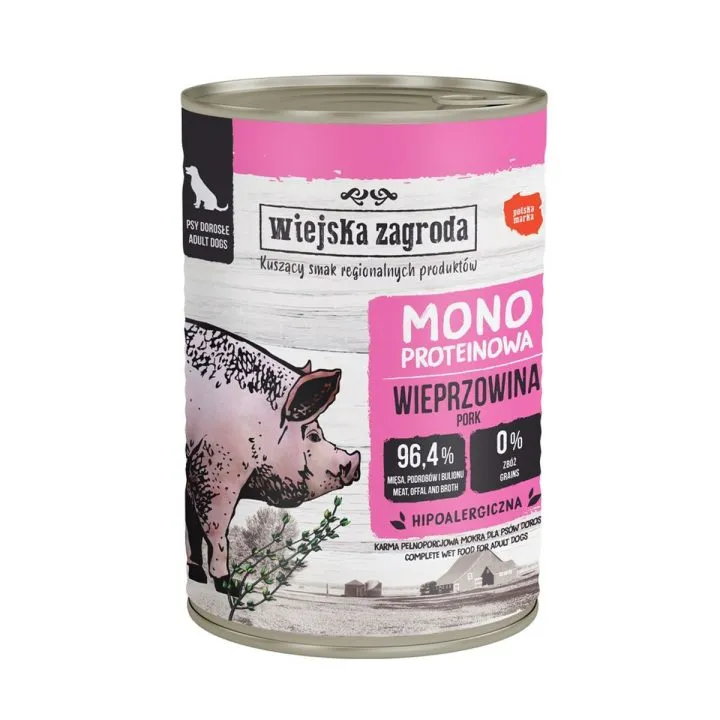 Mokré jedlo WIEJSKA ZAGRODA Monoprotein Pork Prasa 400 g