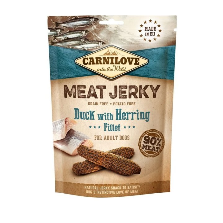 Krmivo Carnilove Meat Jerky Duck with herring Dospelý Ryby Baránok Kačica 100 g