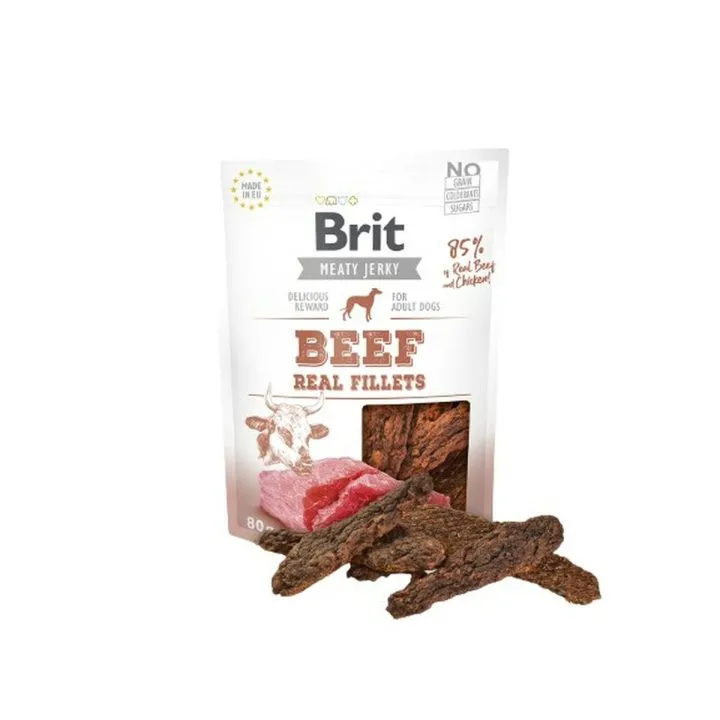 Maškrty pre psov Brit Jerky Beef Real Fillets Kurča Teľacie mäso 80 g