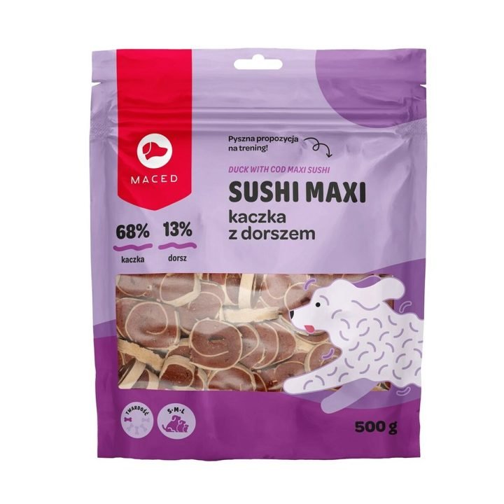 Maškrty pre psov Maced Duck with cod Maxi sushi Kačica 500 g