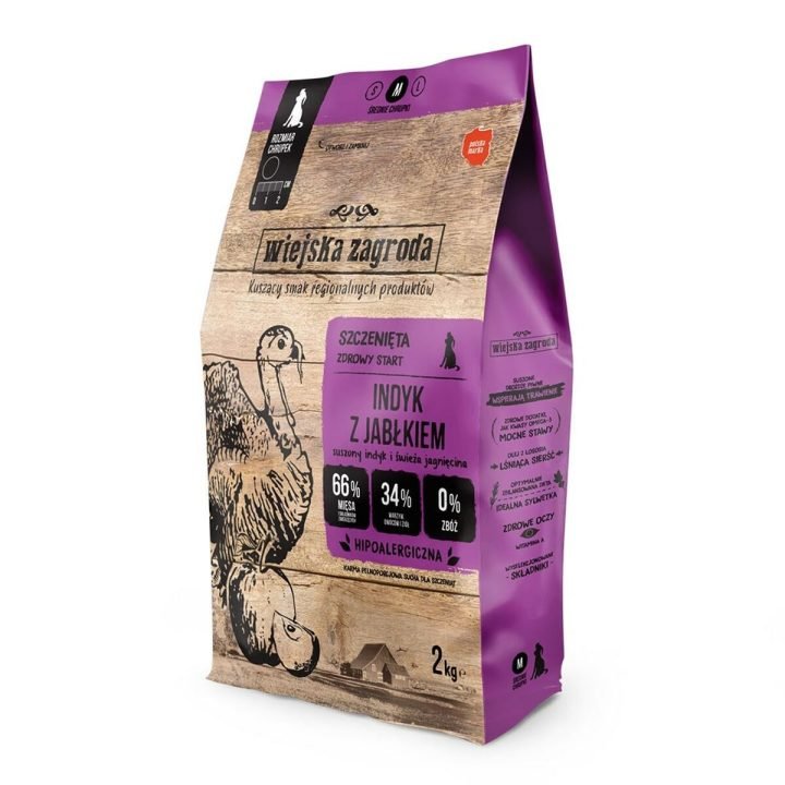 Krmivo WIEJSKA ZAGRODA Turkey with apple M Puppy Páv 9 kg
