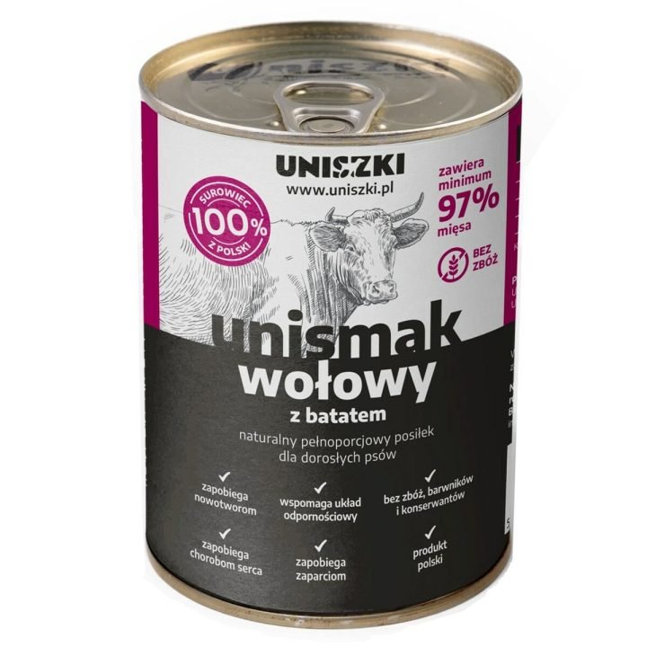 Mokré jedlo Uniszki Unismak Carne de res con batata Hovädzie mäso 410 g