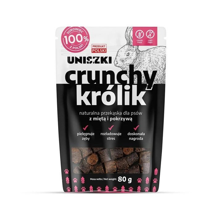 Maškrty pre psov Uniszki Crunchy Conejo con Menta y Ortiga Králik 80 g