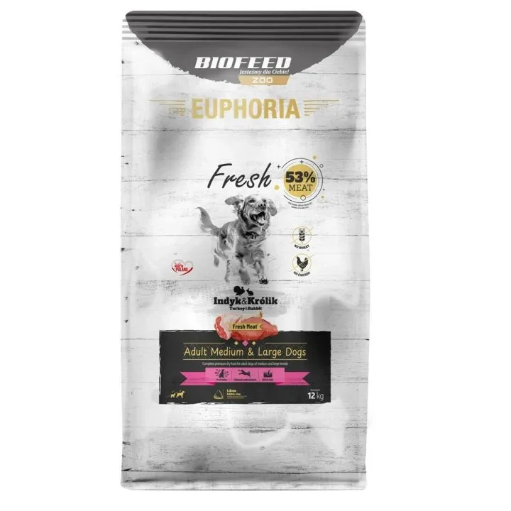 Krmivo Biofeed EUPHORIA Fresh Adult Medium & Large dogs Turkey with rabbit Páv 12 kg Dospelý 12,7 KG