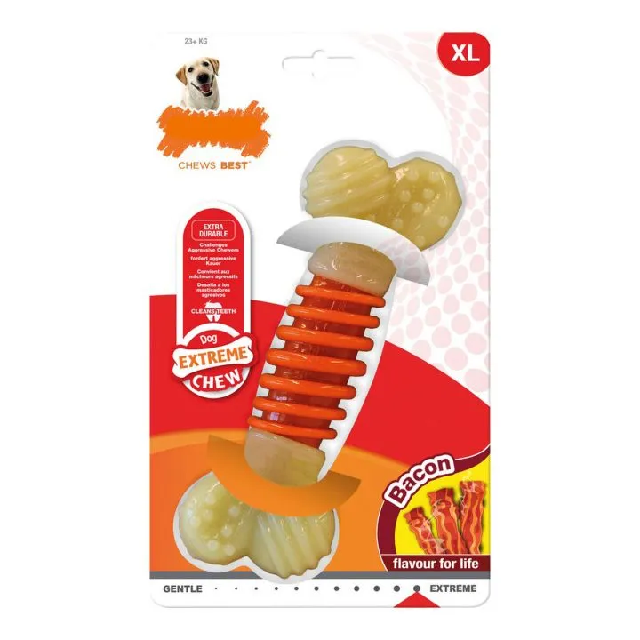 Hračka na žuvanie psa Nylabone Extreme Chew Pro Action Biela Červená Bacon L