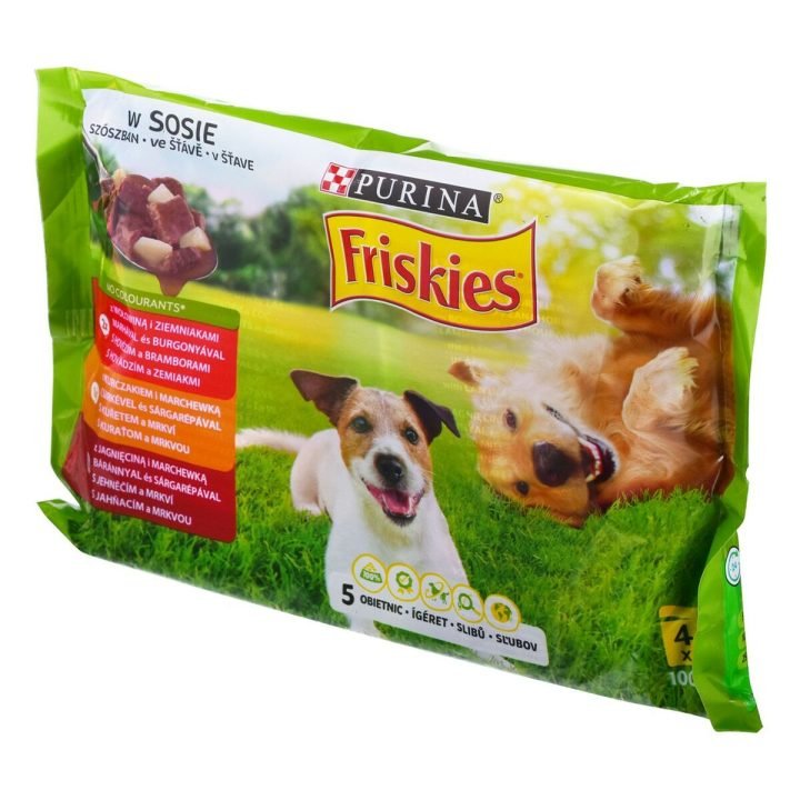 Mokré jedlo Purina Friskies Kurča Teľacie mäso Baránok Zemiaky Mrkva 4 x 100 g