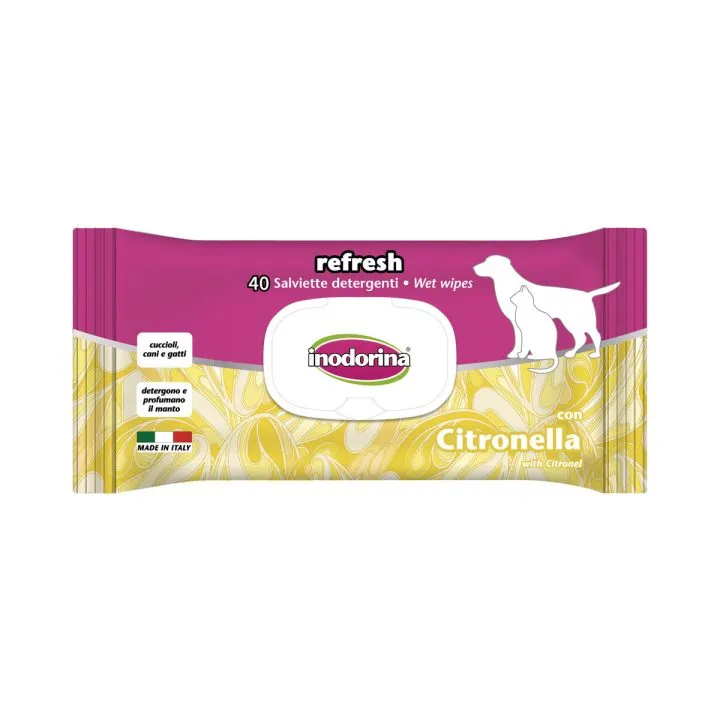 Vlhčené utierky pre domáce zvieratá Inodorina REFRESH Citrónová tráva