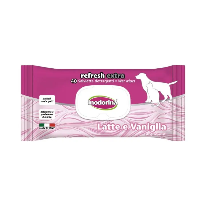 Vlhčené utierky pre domáce zvieratá Inodorina REFRESH EXTRA Vanilkový