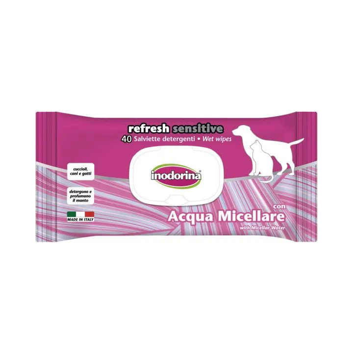 Vlhčené utierky pre domáce zvieratá Inodorina REFRESH SENSITIVE Micelárna voda